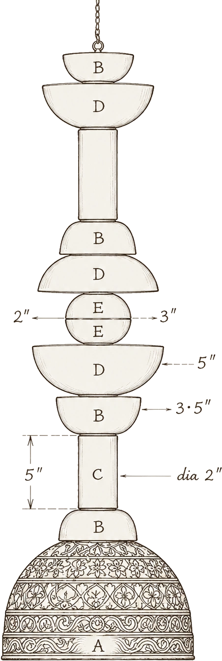 Lamp construction diagram with measurements